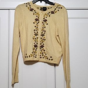 Lucky Brand cropped cardigan with delicate embroidery details